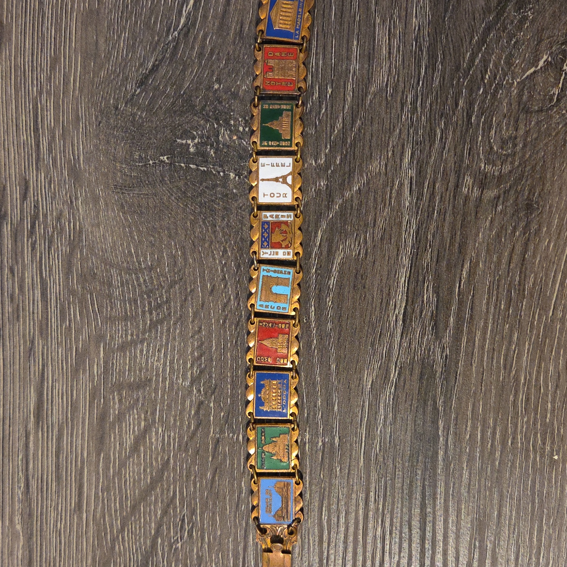 Vintage French Enamel Souvenir Bracelet Architectural Icons Of Paris